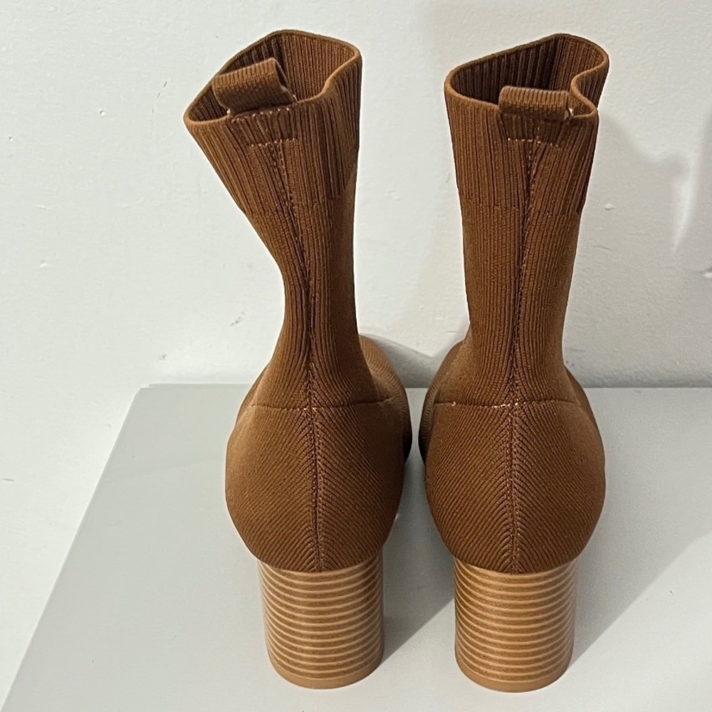 Quince Eco Knit Heeled Bootie in Cognac Women's Size 8 - Picture 4 of 7